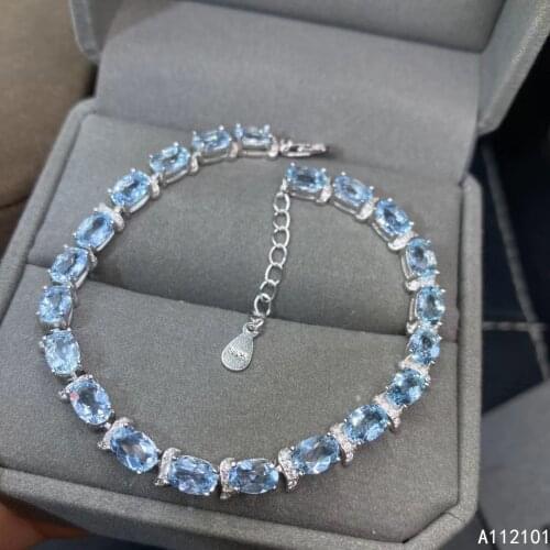 KJJEAXCMY fine jewelry S925 sterling silver inlaid natural Aquamarine Girl new luxury hand Bracelet Support test Chinese style