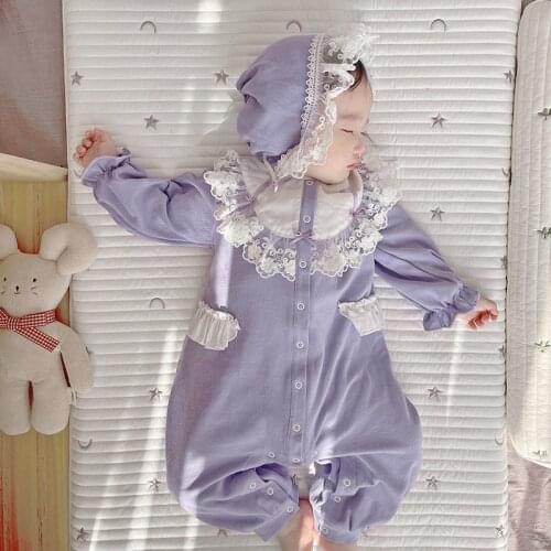 Baby Girl Romper Clothing 2021 New Autumn Lace Long Sleeve Princess Newborn Infant Jumpsuits Toddler Kids Clothes Baptism 0-24m