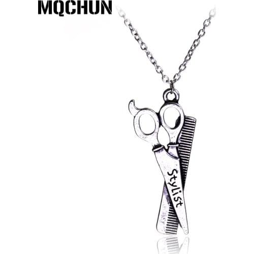 Cosmetologist Hair Dresser Necklace Hair Dryer/Scissor/Comb Dangle Pendant Necklaces Scissors Jewelry Hairdresser Gift-30