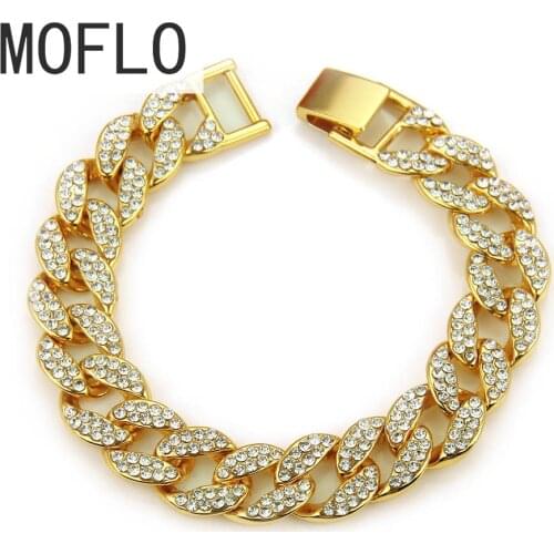MOFLO Hot Slae Hip-hop Paved Diamonds Cuban Bracelet Mens Bracelet Bling Iced Out Jewelry European and American Accessories