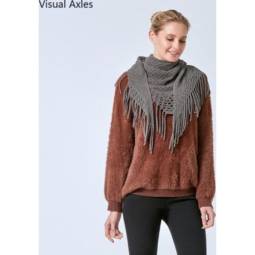 Fashion Hollow Out Jacquard Triangle Scarf Women Winter Warm Shawl Knitted Infinity Scarves Elegant Ladies Wrap With Tassels New