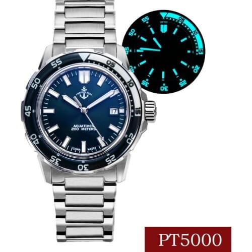 Cronos Ocean Diver Men Watch Stainless Steel Sapphire Luminous PT5000 Bracelet Rotating Bezel 200 meters Water Resistant