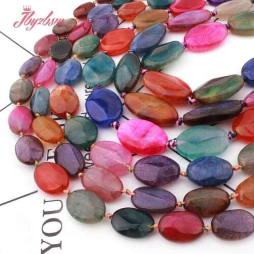 Natural Multicolor Agates Cracked Oval Faceted loose 10x14/13x18/20x30mm Natural Stone Beads For DIY Necklace Jewelry Making 15"