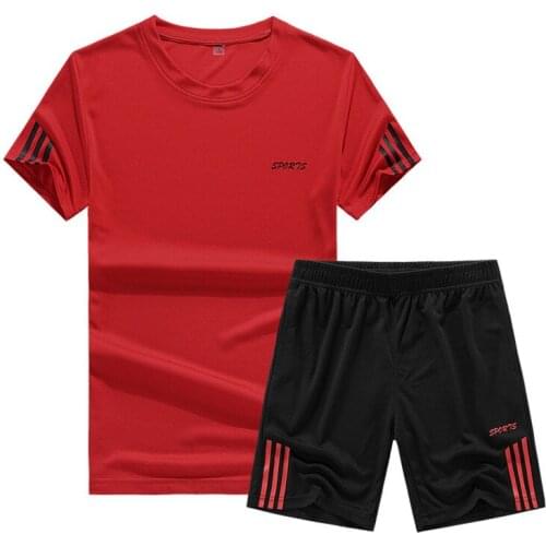 New Men Sweatshirt T-shirt Summer Cool Short-sleeved Pants 2-piece Shirt Running Shirt + Casual Shorts Set Football Game Running