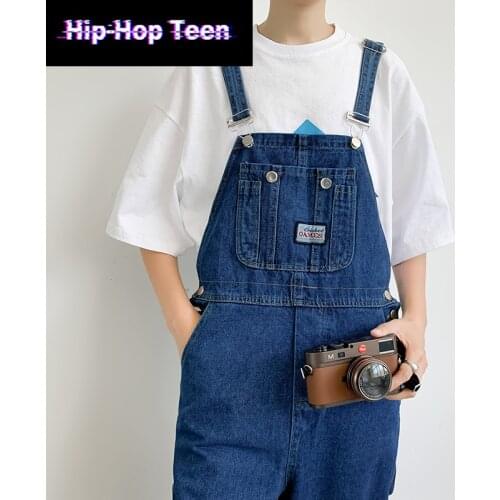 2021new Hot Student Denim Jumpsuits Mens Japanese Streetwear Bule Overalls Bib and Brace Overalls Loose Pants Bib Pants 3XL