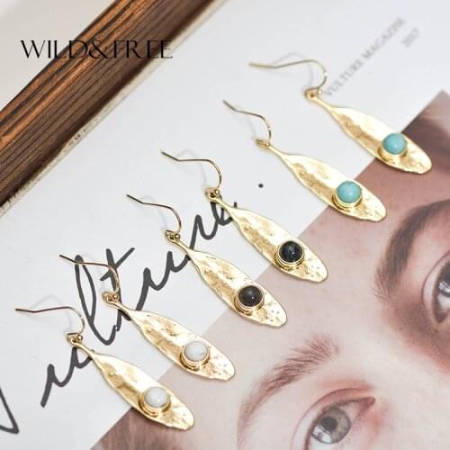 Wild&Free New Arrival Zinc Alloy Leaf Shape Long Dangle Earrings With Stone Bohemian Jewelry Simple Drop Earrings For Women