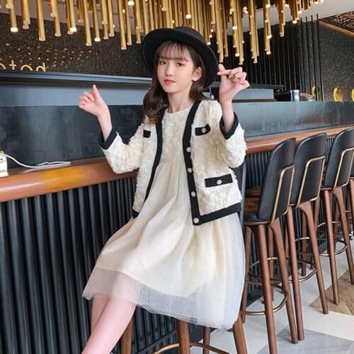 Girls 2021 Autumn Two Piece Sets Dress Short Coat Kids Clothes Ubrania Dla Dziewczynek Kinderkleding Meisjes