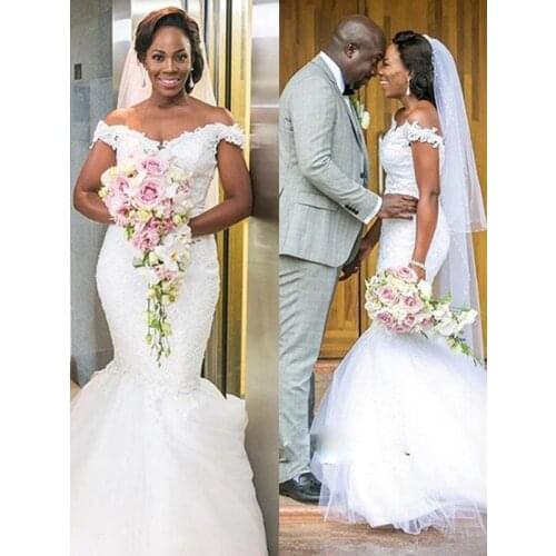 Trumpet/Mermaid Applique Off-the-Shoulder Sleeveless Sweep/Brush Train Tulle Wedding Dresses novias 2022