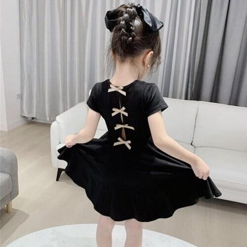 Girls Dresses New Arrival Summer Baby Bowknot Short Sleeve Black Princess Dress Elegant Party Costume Tutu Dance Dress For 2-8Y