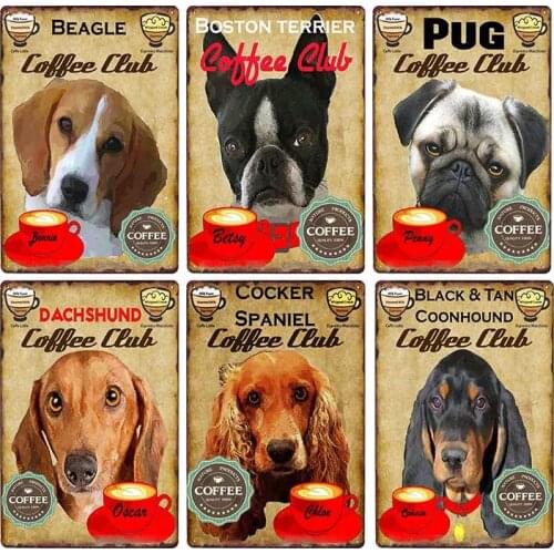 Dog Coffee Club Poster Vintage Metal Tin Signs Retro Plaque Cafe Decorative Pub Plate Decoration Home Decor 20x30cm