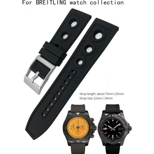 22mm 24mm Soft Nature Rubber Watch Strap Black Blue Red Yellow Watch Band for Breitling AVENGER NAVITIMER Bracelet for Men