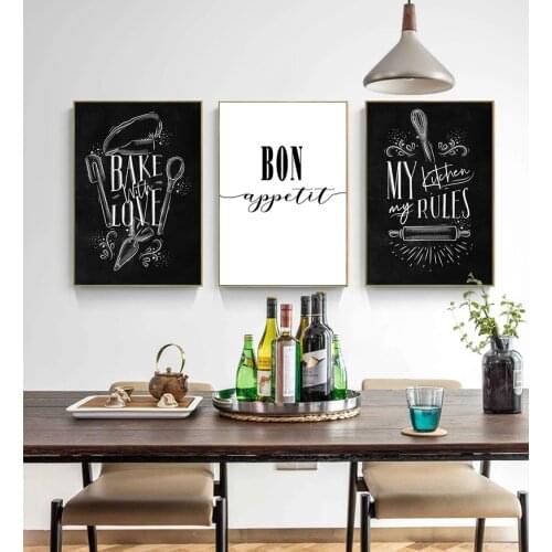 Modern Simple Dining Room Living Room Canvas Painting Home Decoration Black and White Art Letter Picture Wall Decoration Poster