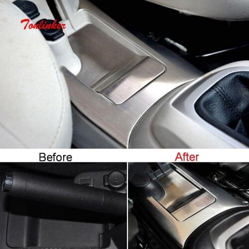 Tonlinker Interior Handbrake Cover Stickers for Citroen C-Elysee/Peugeot 301 Car styling 2 PCS Stainless steel Cover stickers