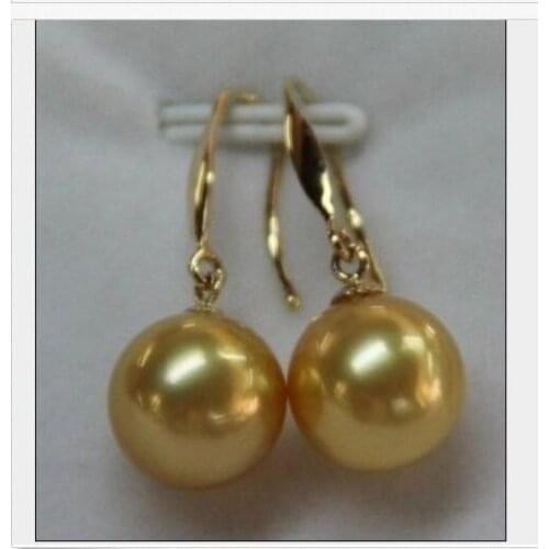 GORGEOUS 10-11mm natural round south sea gold pearl earrings 14K