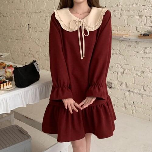 Sweet Spring Autumn Women dress Girl Loose Oversize Cute Corduroy dresses party dress female bing 2021 NEW French style