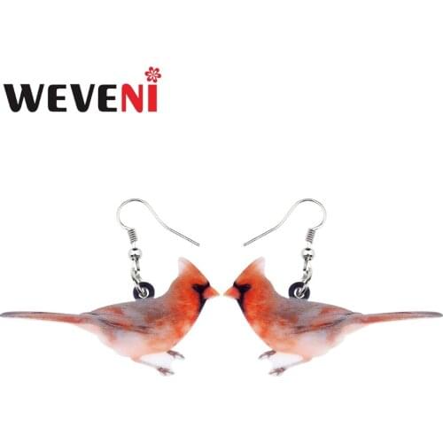 WEVENI Acrylic Fashion Northern Cardinal Bird Earrings New Long Dangle Drop Trendy Animal Jewelry For Women Girl Dropship Gift