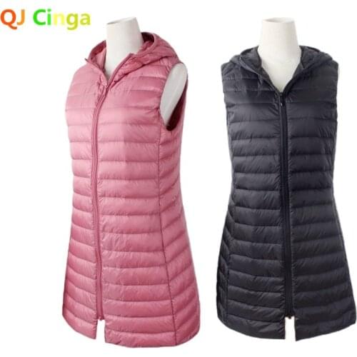 Winter Plus Size 4XL Womens Sleeveless Jackets Ultra Light Long Hooded Coats Vest Casual Waistcoat Autumn Coat Slim Parkas