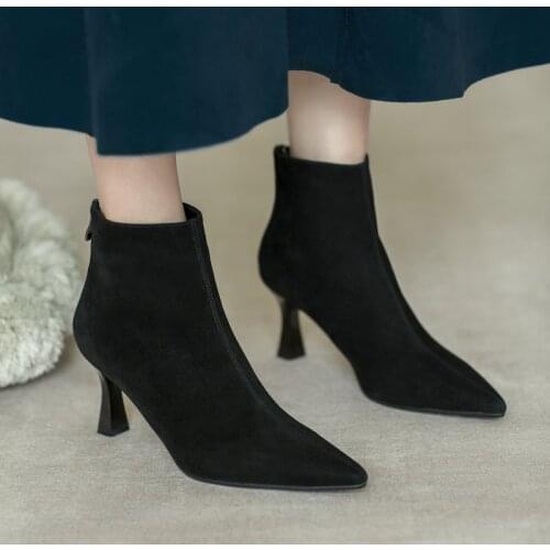 2020 NEW Style Fashion Women Ankle Boots Pointed Toe Suede Leather Woman Boots Party Prom Pumps Quality Winter Shoes
