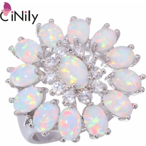 CiNily Created White Fire Opal Cubic Zirconia Silver Plated Ring Wholesale Hot for Women Jewelry Ring Size 7 8 9 10 11 OJ8168