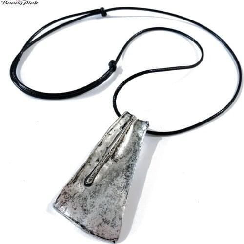 Banny Pink Big Retro Geometric Pendant For Women Vintage Long Rope Necklace Ethnic Dangle Sweater Chain Jewelry