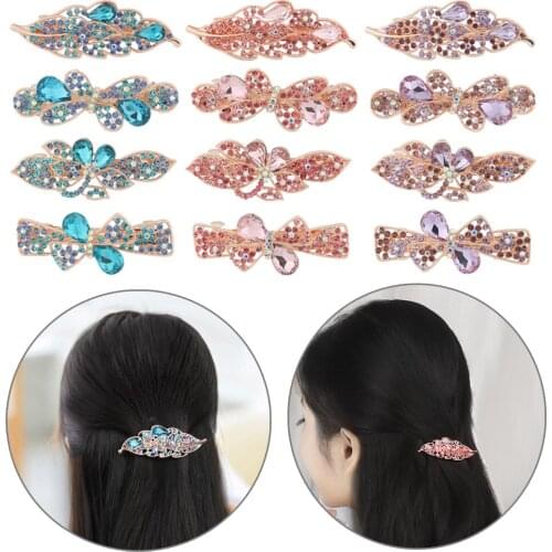 Fashion Elegant Crystal Flower Barrettes Hair Clips for Women Vintage Rhinestone Hairpins Tiara Headwear Girls Hair Jewelry