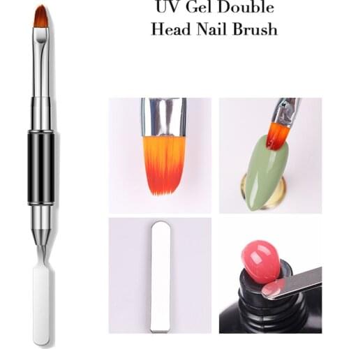 2 in 1 Dual Ended Nail Art Acrylic UV Gel Extension Builder Flower Painting Pen Brush UV Gel Remover Spatula Stick Manicure Tool