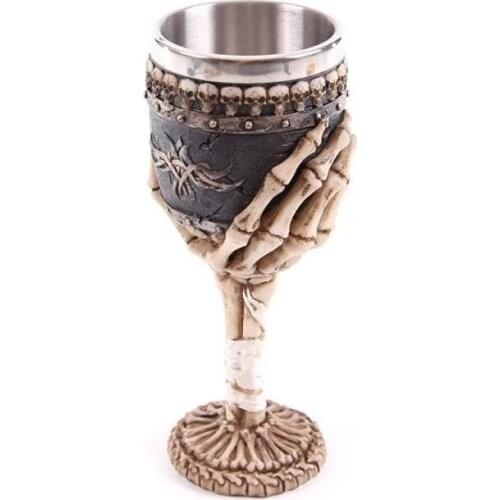 200ml Double Wall Resin Stainless Steel 3D Skull Drinking Mug Personalized Dragon Bone Skull Metal Wine Goblet Cup
