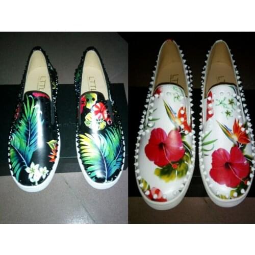 2018 Top quality Men Slip-on Spike Sneaker Comfort Trainer Low Top Rivet Flats Printing Flower Sapatos Fashion Men Casual Shoes