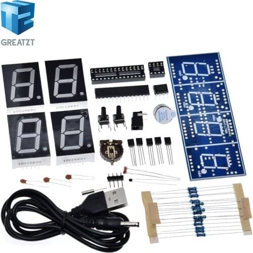 4 Bits DIY Digital Clock 1 Inch Electronic Kit Suite Microcontroller RED Tube LED Display Time Thermometer Alarm MCU STC15F204EA