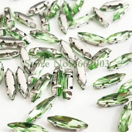 4x15mm 50pcs/pack Light green Horse eye shape Glass Crystal sew on claw rhinestones with holes,Diy Clothing accessories SWM41515
