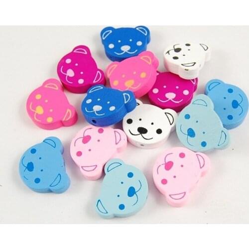 50pcs 25mm Bear Shape Mixed Color Painted Large Hole Round Wood Spacer Beads for DIY Project