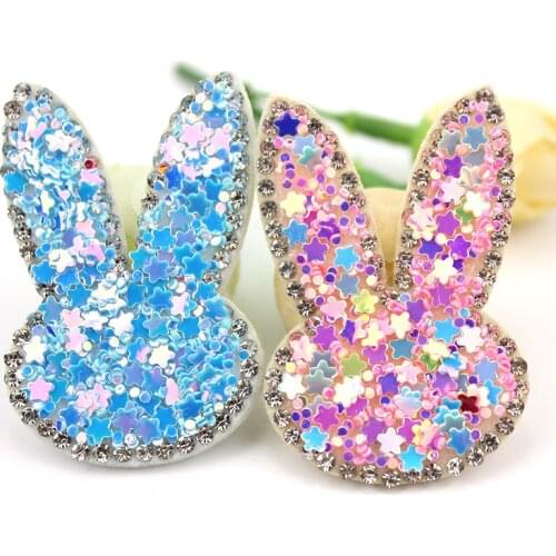 8Pcs 3*4.5cm Rhinestone&Sequins Rabbit Appliques for Baby Hair Clip Headwear Crafts Cap Shoes Bag Patches Decor Accessories