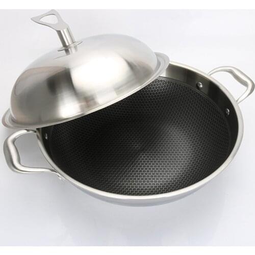 Non-Stick Stainless Steel Woks Binaural Floating Beehive Diamond Fast Fried King Five-Layer Smokeless Stainless Steel Pot
