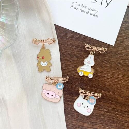 Cute Cartoon Rabbit Bear Pendant Brooch For Women Girls Funny Animal Lapel Badge Pins Bag Clothes Jewelry Party Gifts