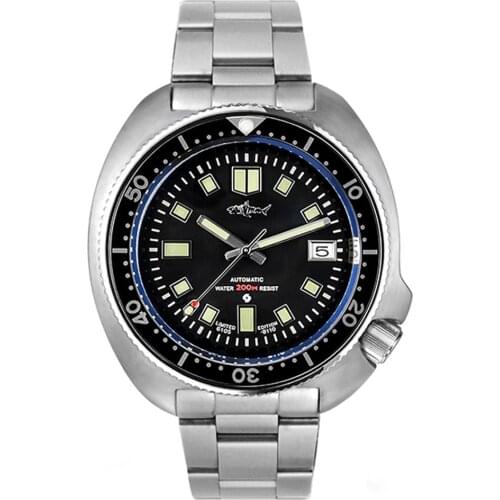 Heimdallr Mens Turtle Diver Watch Black Dial Sapphire Crystal Luminous 200M Waterproof Japan NH35 Automatic Movement Watch