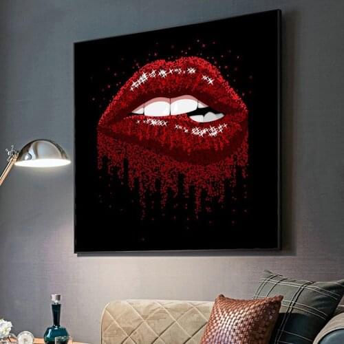 Black and Red Sexy Lips Abstract Oil Painting on Canvas Home Decoration Cuadros Poster and Print Wall Art Picture for Room Decor