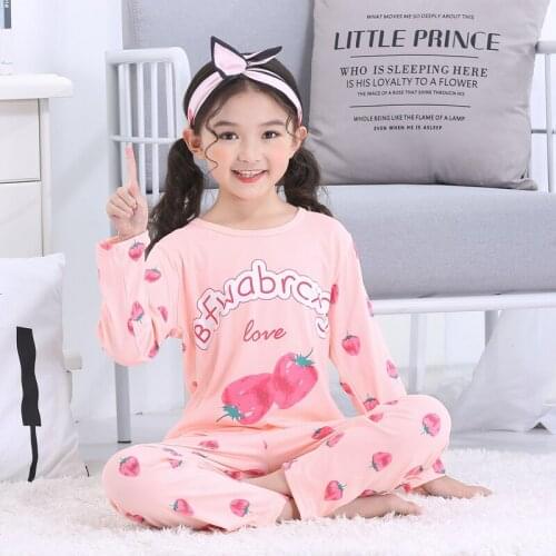Strawberry Design Childrens Pajamas Boys Cotton Long -sleeved Spring Summer Girls Wear Home Clothes Set Kids Sleepwear Sets
