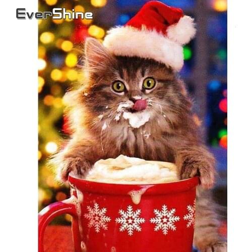 EverShine 5D Diamond Painting Full Square Cat Cross Stitch Diamond Embroidery Mosaic Animals New Arrivals Christmas Home Decor
