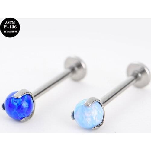 16G Implant Grade Titanium ASTM F136 Labret Stud Internal Thread Opal Ball Helix Tragus Cartilage Ear Piercing Body Jewelry