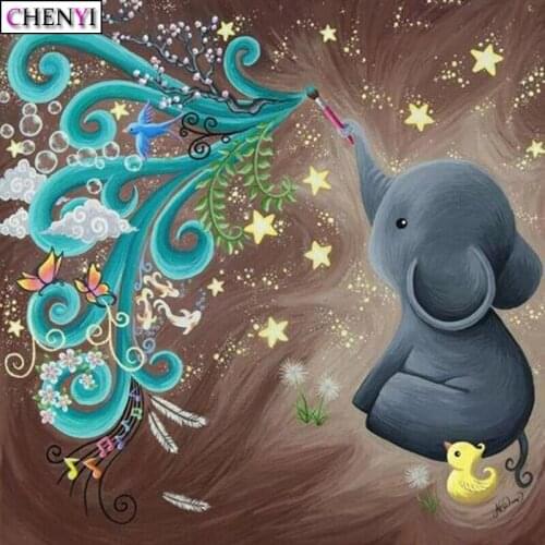 CHENYI DIY Painting By Numbers Mosaic Diamond Embroidery Cross Stitch Cartoon Elephant Diamond Painting Full Square Home Decor