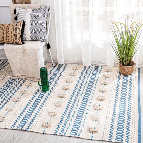 India Hand Made Woven Cotton Carpets for Living Room Simple Nordic Home Carpet Bedroom Decorative Bedside Hallway Area Rug