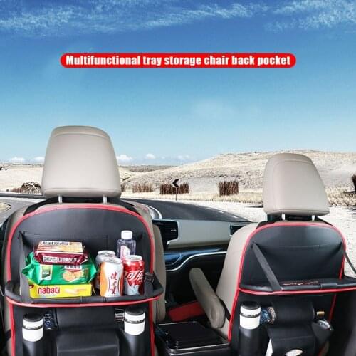 Leather Car Storage Bag Red Black Beige Car Back Seat Organizer Foldable Dining Table Car Seat Storage Bag