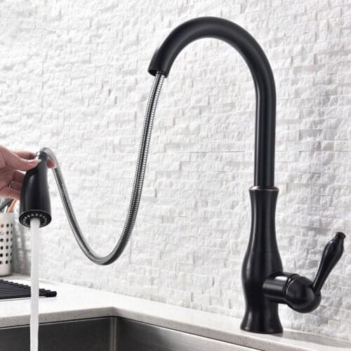 Vidric Bronze Black Gold Kitchen Faucet Pull Out 2-way Spray Single Handle Mixer Tap 360 Rotation Bathroom Kitchen Water Tap