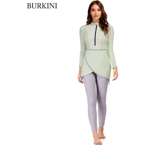 Muslim Swimwear Rash Guard Surfing Suit S-4XL Floral Womens Modest Swimsuit Plus Size Long Sleeve Bathing Burkinis