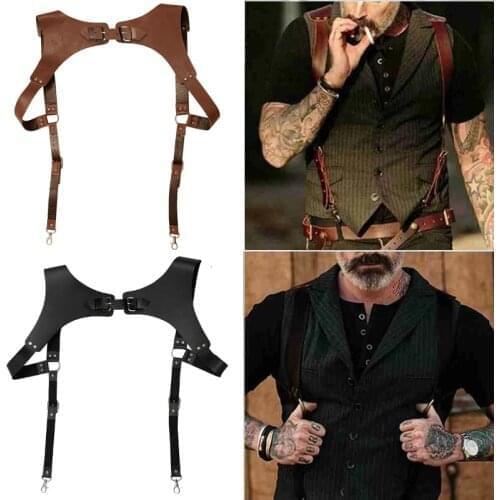Mens Fashion H-Back Leather Suspender Adjustable clip-on Punk Chest Shoulder Belt Strap Suspensorio Apparel Accessories