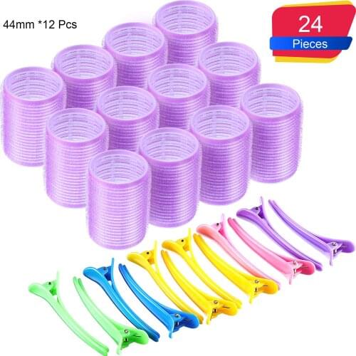 Self Grip Hair Rollers Set,24 Piece 25mm Multicolor Plastic Duck Teeth Bows Hair Clips Hairdressing Curlers for Women and Kids