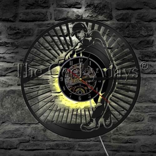 Baseball Players Vinyl Record Wall Clock Modern Wall Lamp Baseball Game Hitter Softball Decorative Wall Light