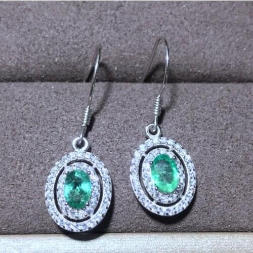 Natural emerald earring Free shipping Natural real emerald 925 sterling silver