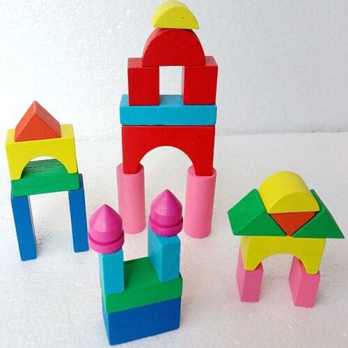 New Kid Wooden Mini Castle Building Blocks Geometric Shape Educational Toys Game Environment Friendly