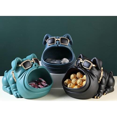 Animal Dog Shape Storage Tray Statue Nordic Style Figurine Desk Key Plate Coin Bank Sundries Box Sculpture For Home Decoration